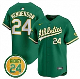 Men's Oakland Athletics #24 Rickey Henderson Green 2024 Limited With Rickey Henderson Patch Stitched Jersey Dzhi,baseball caps,new era cap wholesale,wholesale hats